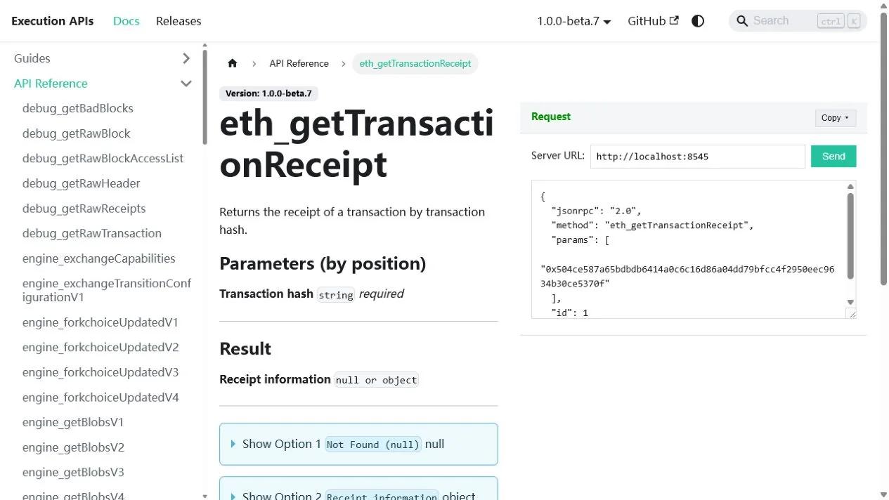 Ethereum Execution APIs 的 eth_getTransactionReceipt 官方方法頁截圖